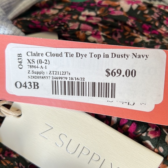 Z Supply Claire Cloud tie dye top in dusty navy/purple XS - Picture 2 of 2